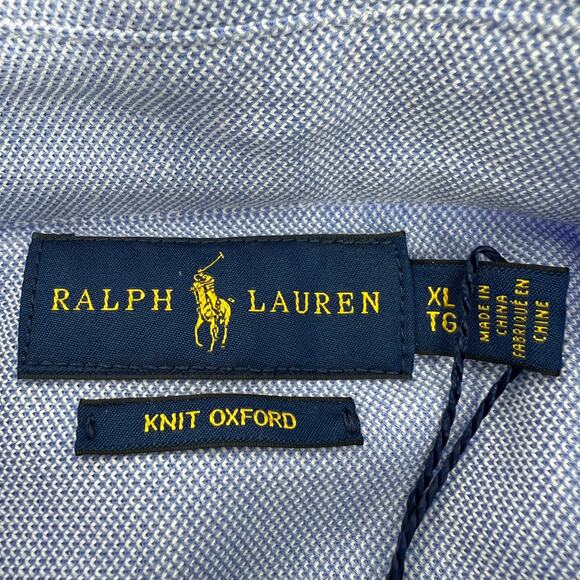 Ralph Lauren Mens Knit Oxford Long Sleeve Shirt Blue with Logo Size XL NEW - Picture 6 of 10